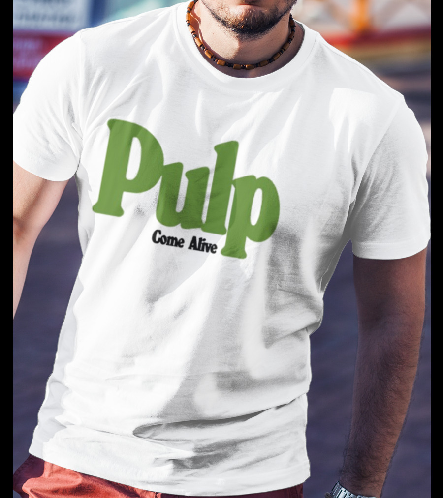 Pulp Come Alive Ecru Retro Bold Green Typography T-Shirt