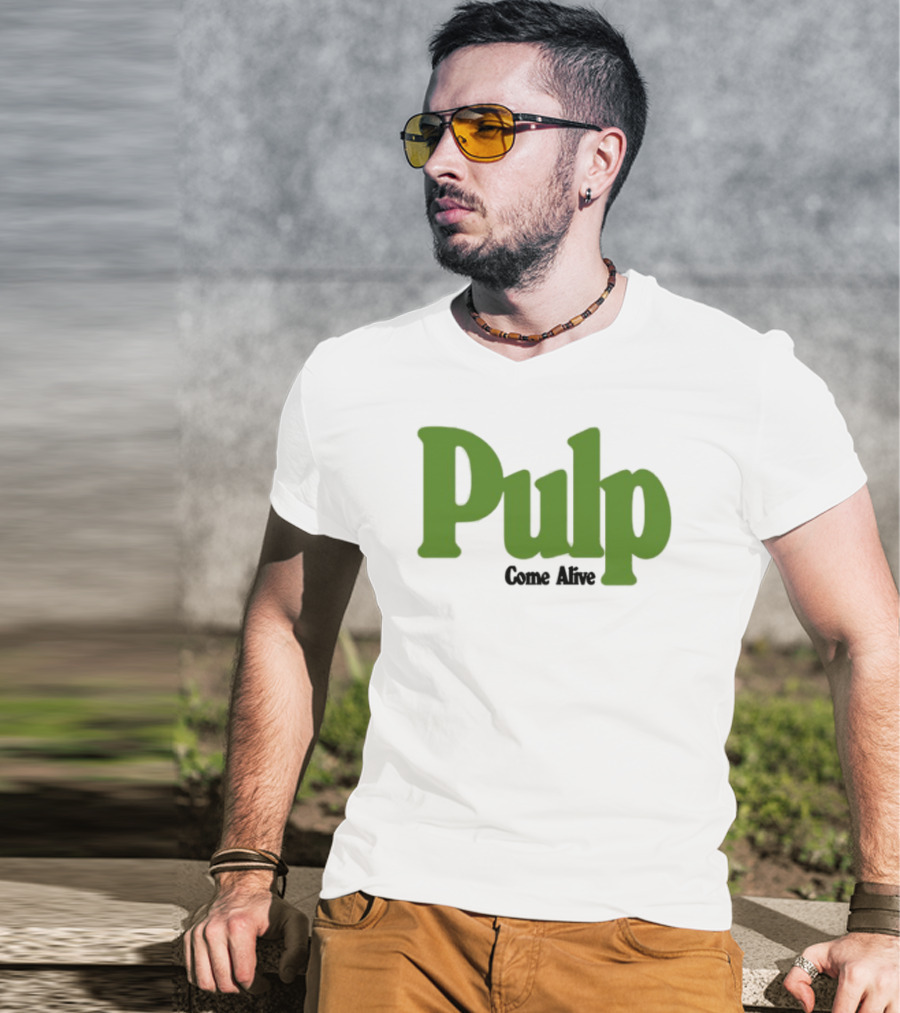 Pulp Come Alive Ecru Retro Bold Green Typography T-Shirt