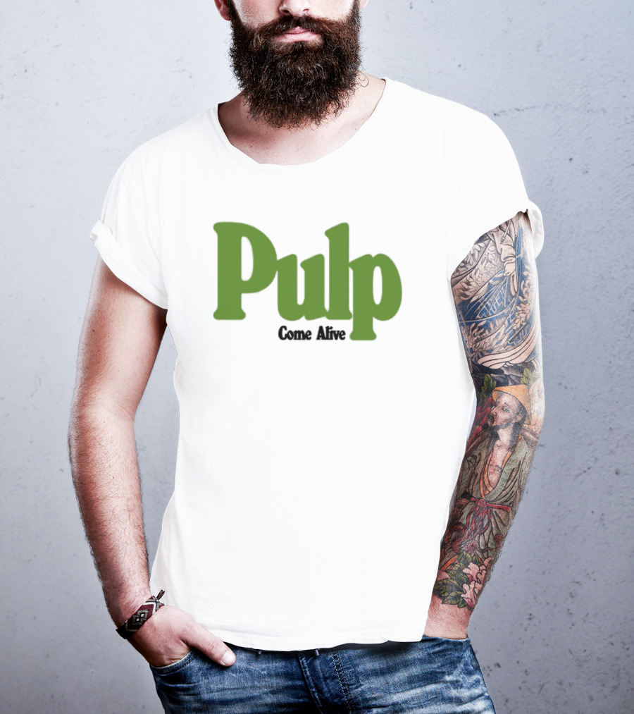 Pulp Come Alive Ecru Retro Bold Green Typography T-Shirt