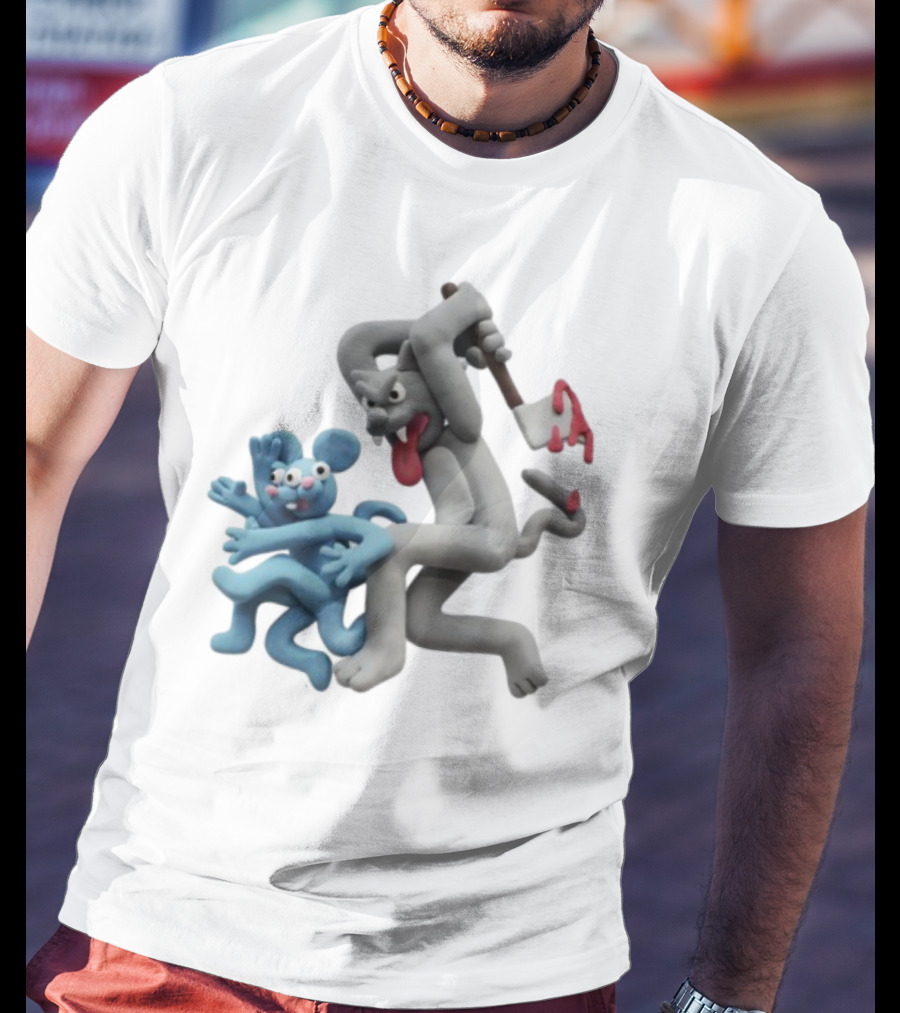 Spooky Woods Cat Mouse Claymation Horror Scene T-Shirt