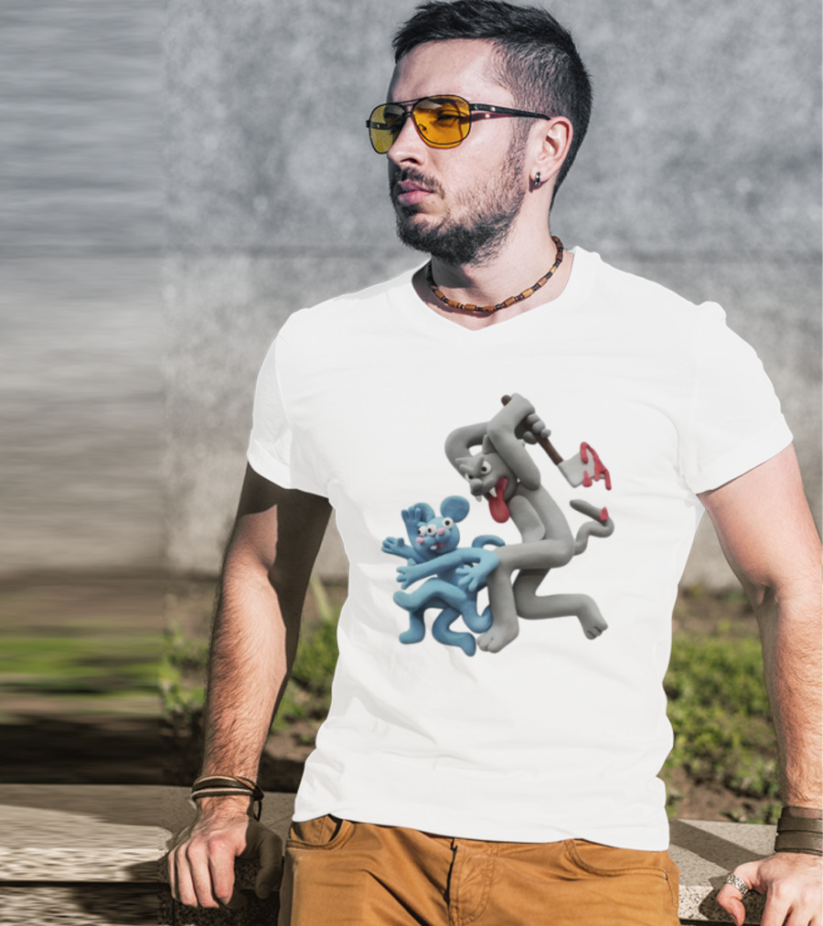 Spooky Woods Cat Mouse Claymation Horror Scene T-Shirt