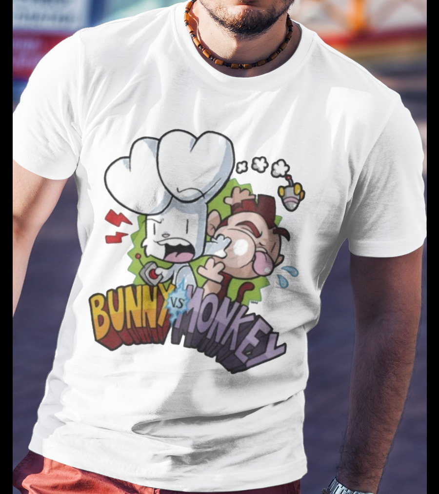 Bunny Vs Monkey Cartoon Rivalry Comic Style T-Shirt