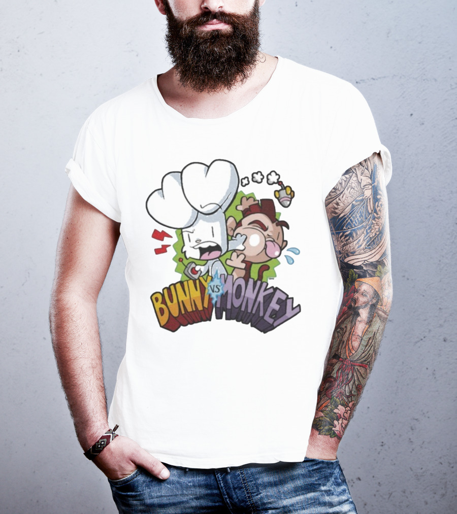 Bunny Vs Monkey Cartoon Rivalry Comic Style T-Shirt