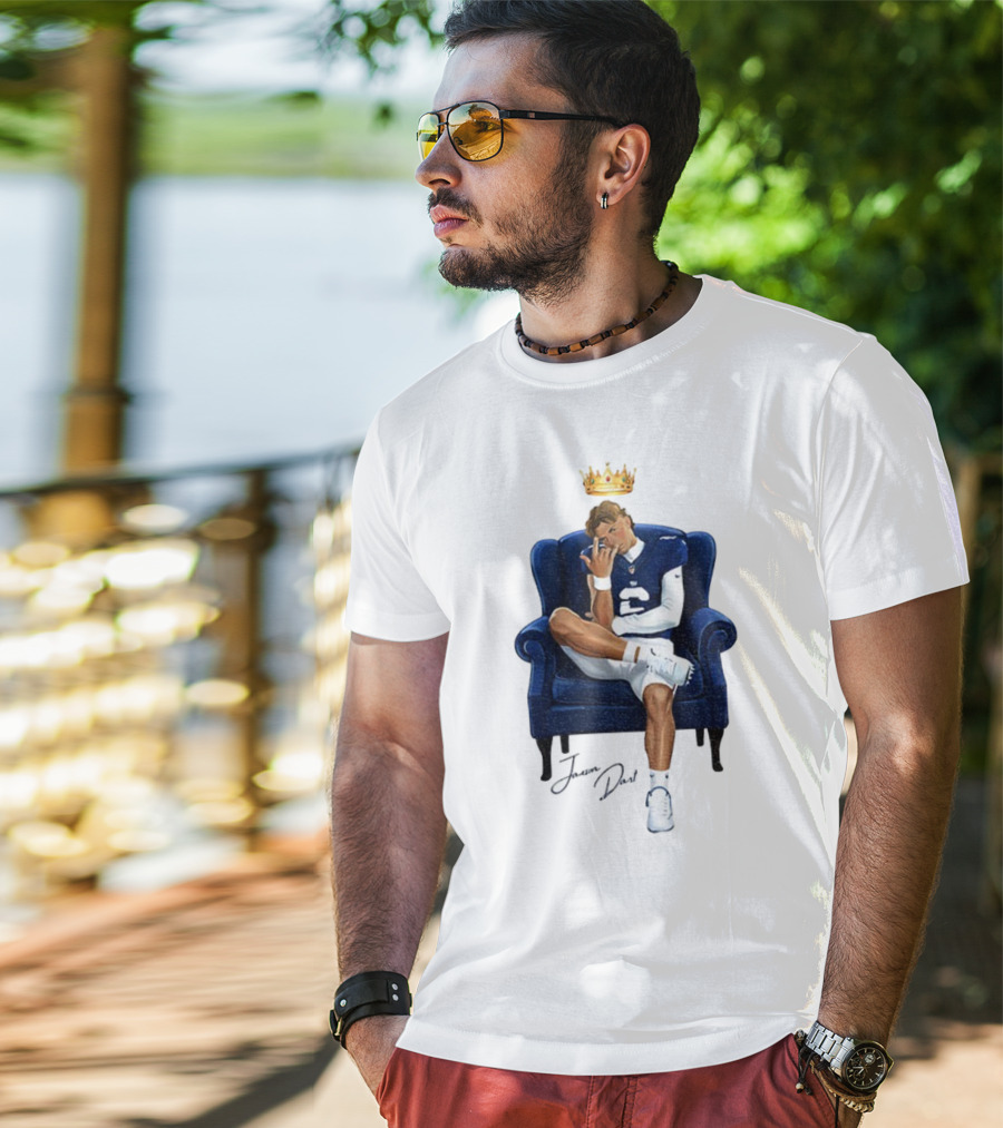 Jaxson Dart King New York Giants Football NFL 2025 Cartoon Player Throne Illustration T-Shirt