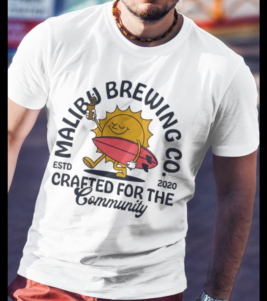 Malibu Brewing Co Estd 2020 Crafted For The Community Sun Surfboard T-Shirt