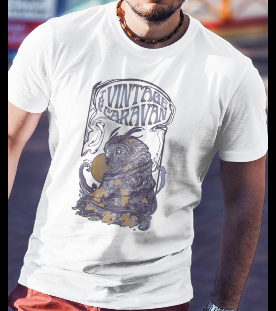 The Vintage Caravan Psychedelic Owl Art Nouveau Style T-Shirt