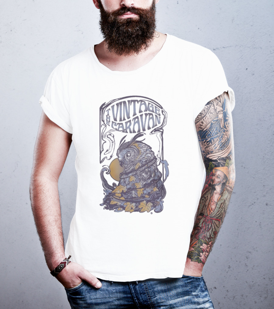 The Vintage Caravan Psychedelic Owl Art Nouveau Style T-Shirt