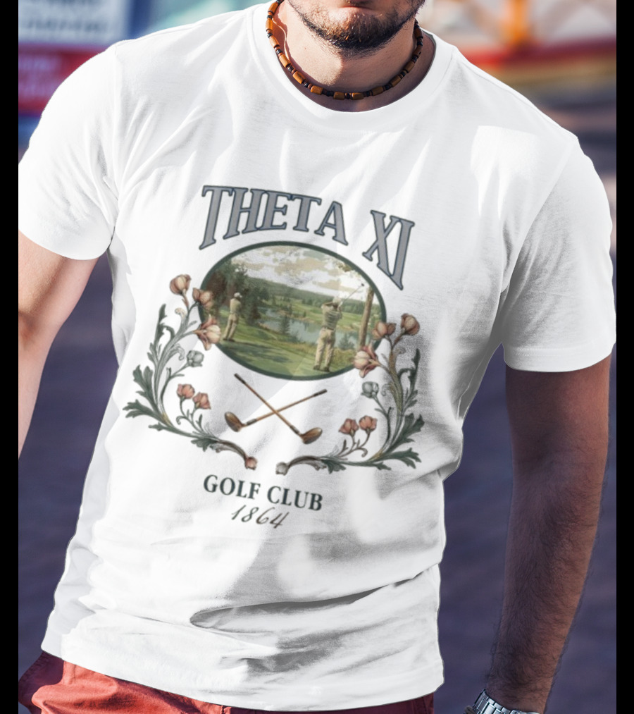Theta Xi Golf Club 1864 Vintage Landscape And Floral Accents T-Shirt
