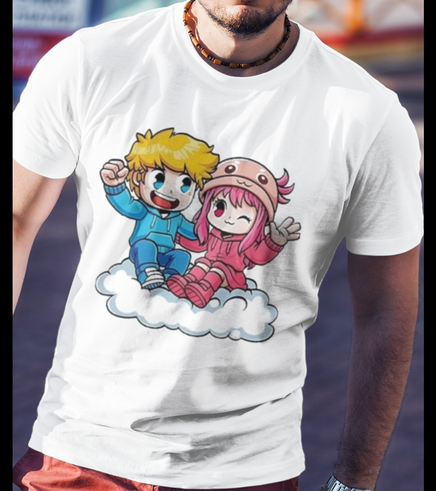Ukri Et Lea Bio Cute Cartoon Characters On Cloud T-Shirt