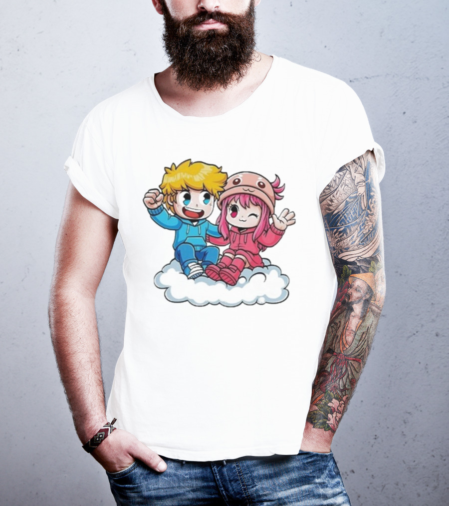 Ukri Et Lea Bio Cute Cartoon Characters On Cloud T-Shirt