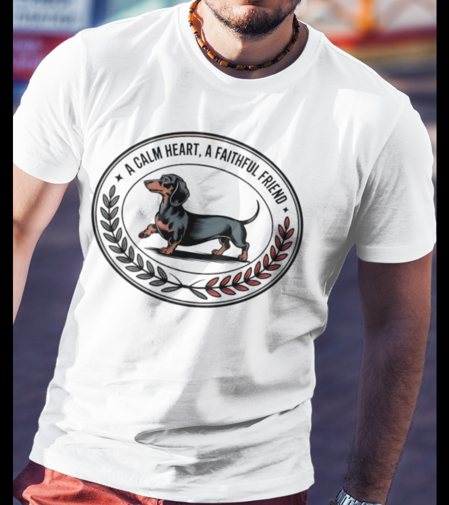 A Calm Heart A Faithful Friend Dachshund Loyalty Laurel Wreath T-Shirt