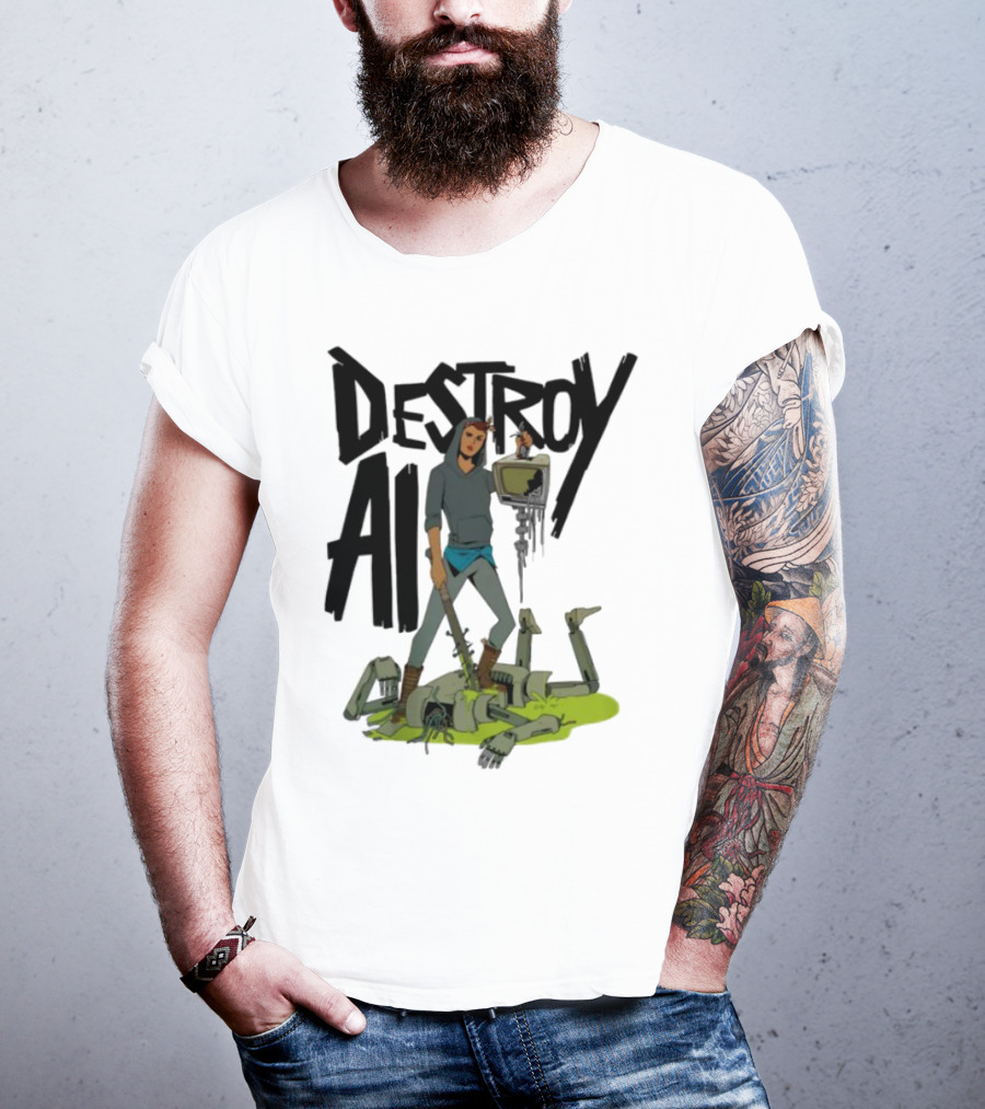 "Aftermath Destroy AI Futuristic Battle Scene" T-Shirt