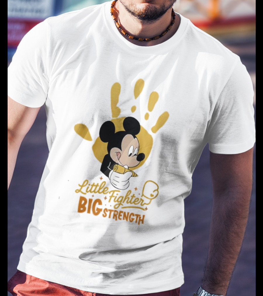 Mickey Mouse Little Fighter Big Strength Cancer Awareness Handprint T-Shirt