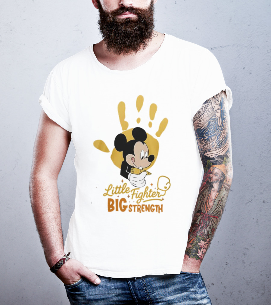 Mickey Mouse Little Fighter Big Strength Cancer Awareness Handprint T-Shirt