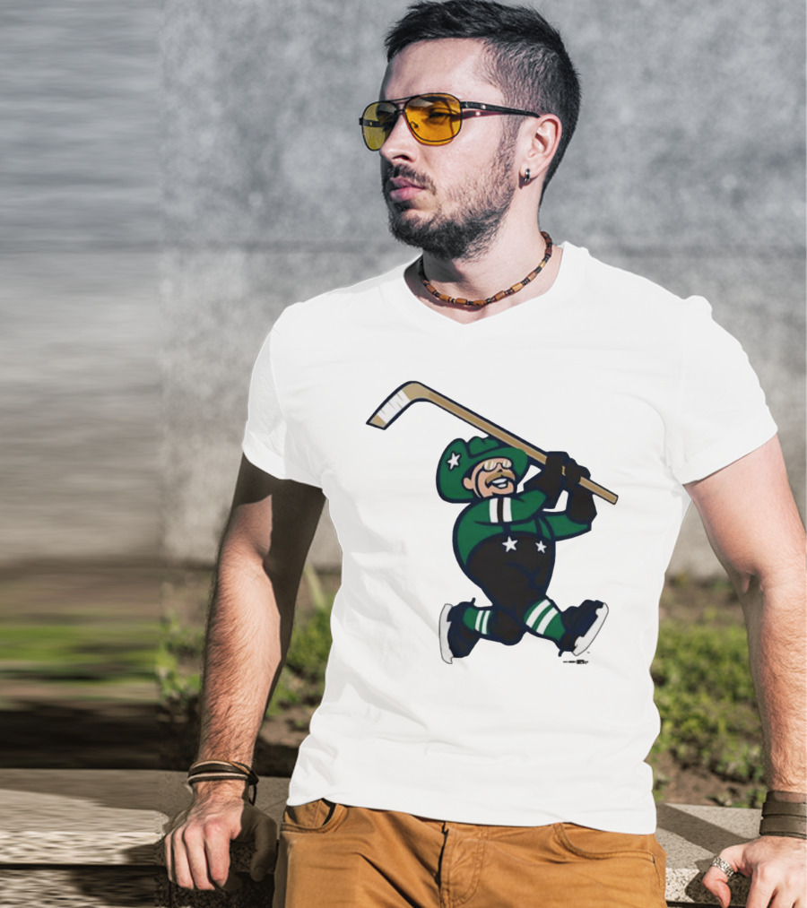 Frisco RoughRiders Dallas Stars Night Mascot Skating Youth Hockey T-Shirt