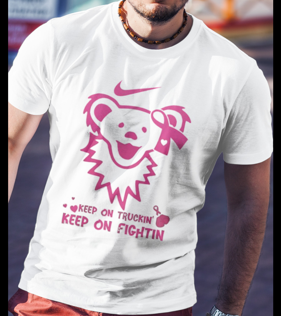 Nike Grateful Dead Bear Keep On Truckin' Keep On Fightin' Breast Cancer Awareness T-Shirt
