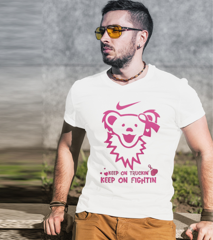 Nike Grateful Dead Bear Keep On Truckin' Keep On Fightin' Breast Cancer Awareness T-Shirt