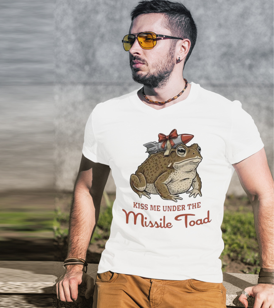 Kiss Me Under The Missile Toad Frog Christmas Holiday Joke T-Shirt