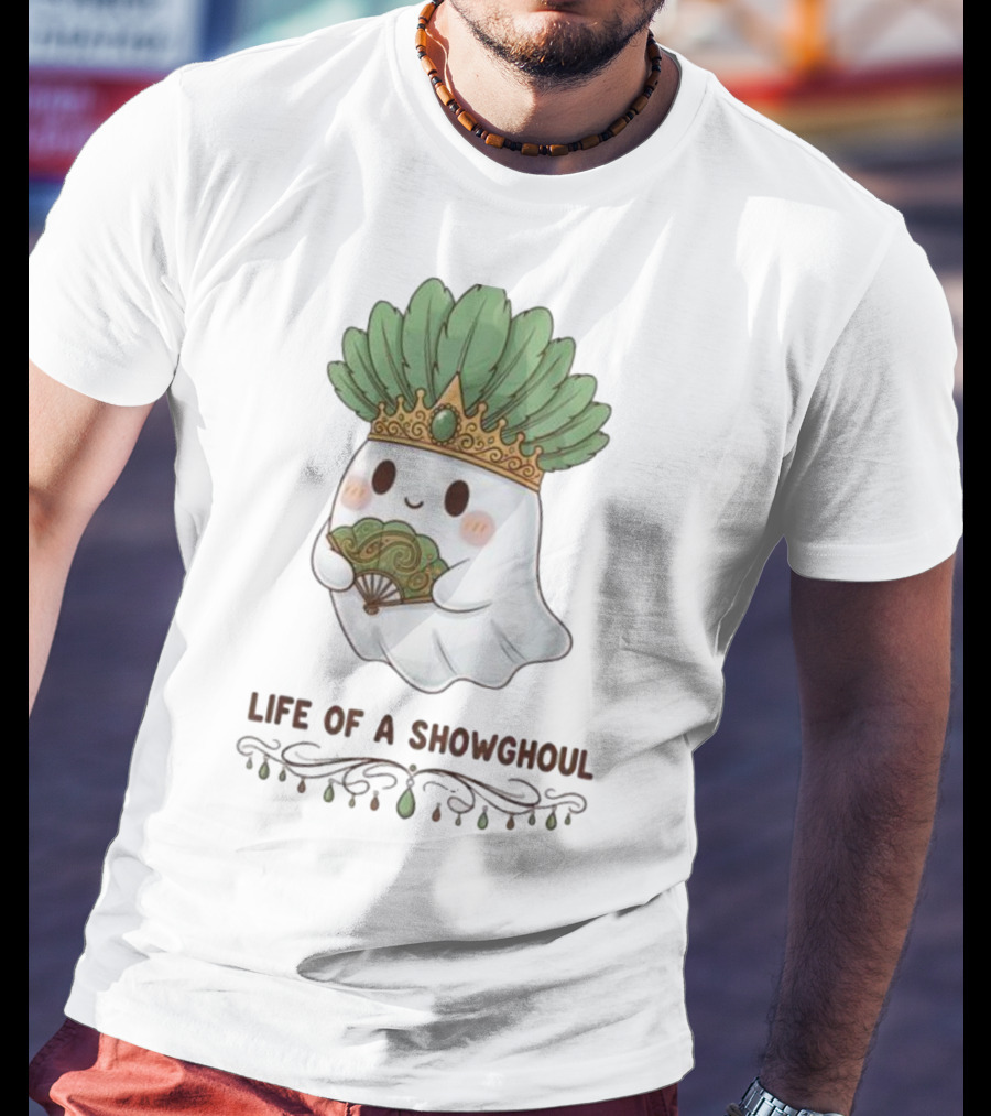 Life Of A Showghoul Cute Kawaii Ghost Showgirl Fan Feather Headdress T-Shirt