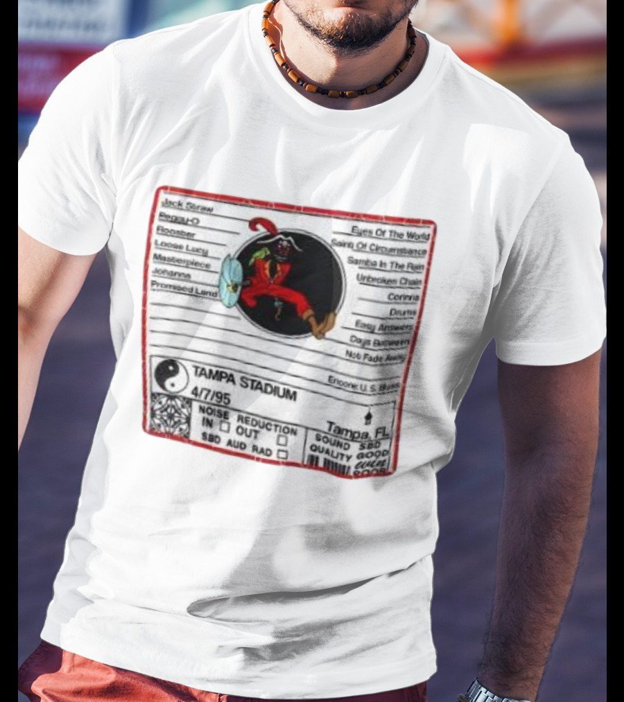 Tampa Stadium Pirate Grateful Dead Tampa Bay Buccaneers 4/7/95 Concert Setlist T-Shirt