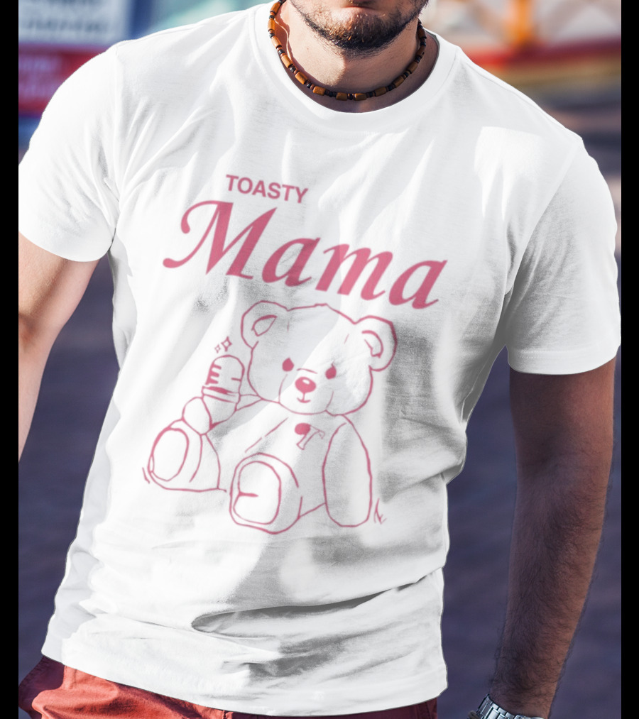 Toasty Mama Bear Pink Teddy Holding Baby Bottle T-Shirt