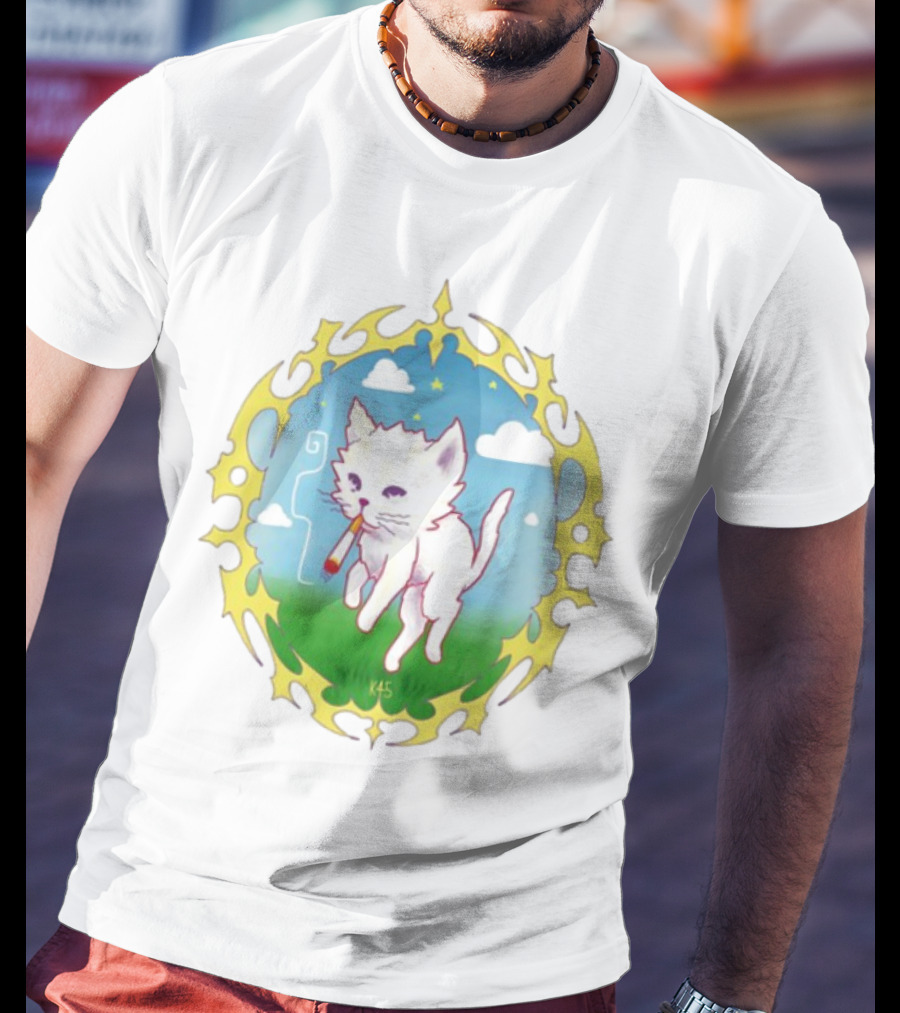 Where's Your Head At Cat Kitties Cosmic Chill Smoke Art T-Shirt