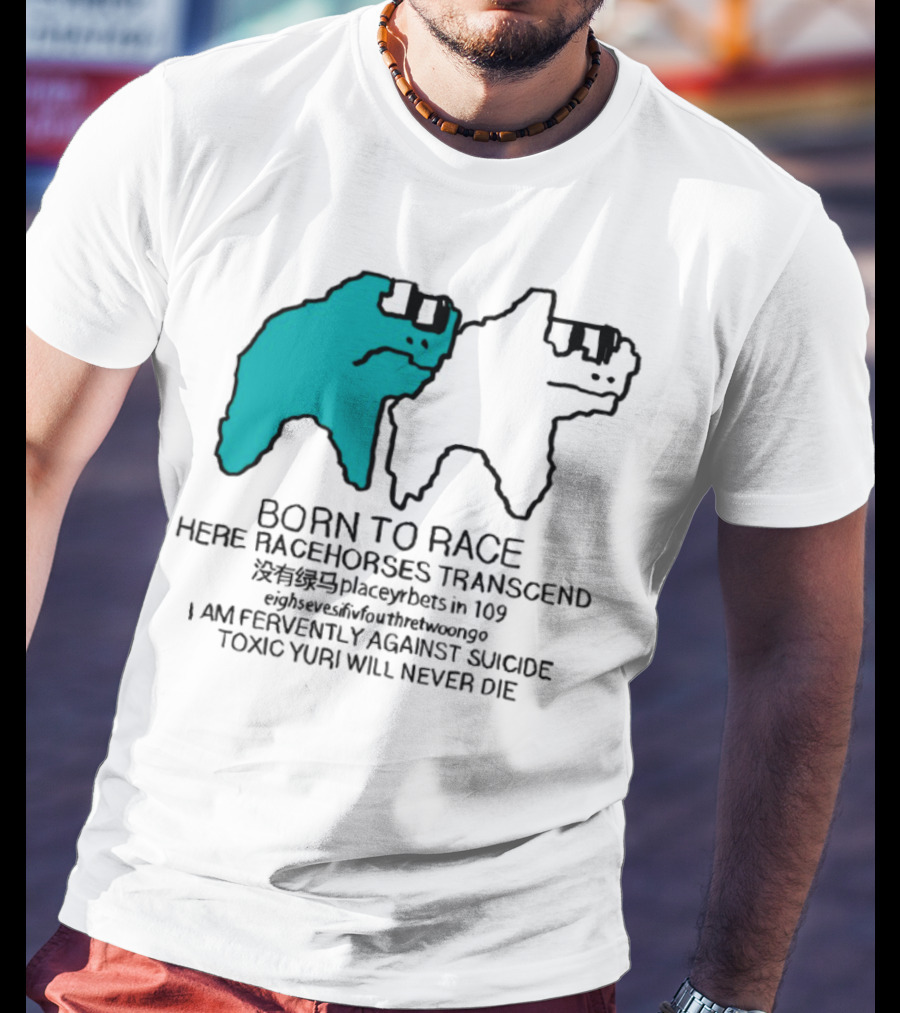 Born To Race Here Racehorses Transcend Dinosaur Sketch Duo T-Shirt