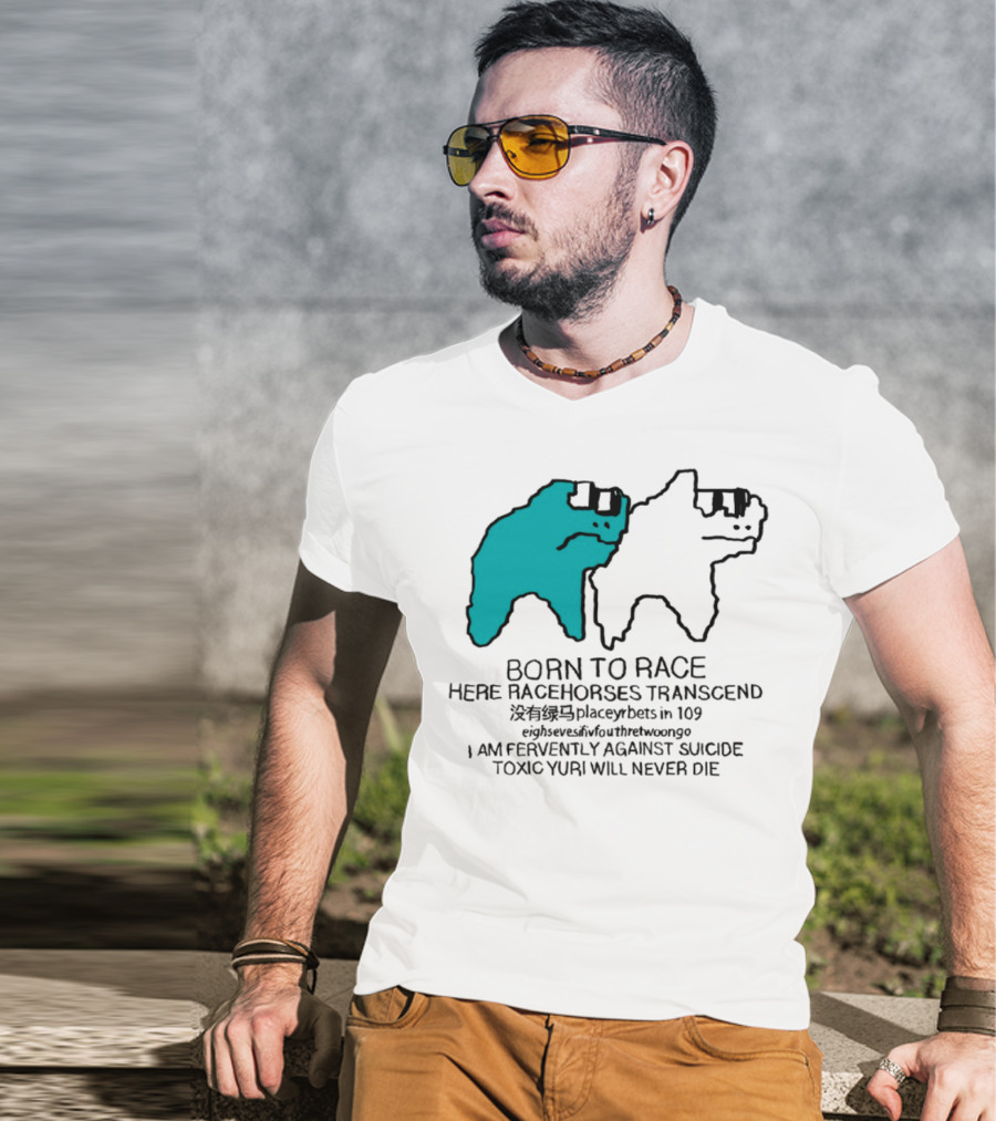 Born To Race Here Racehorses Transcend Dinosaur Sketch Duo T-Shirt