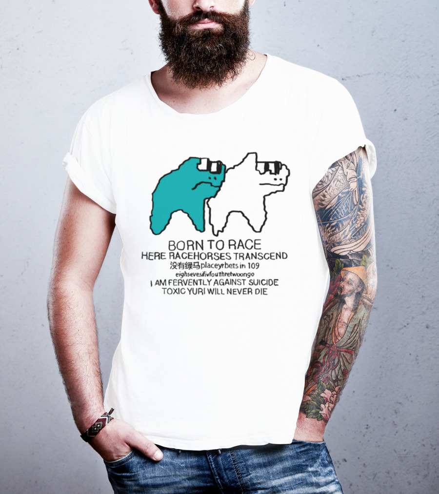 Born To Race Here Racehorses Transcend Dinosaur Sketch Duo T-Shirt