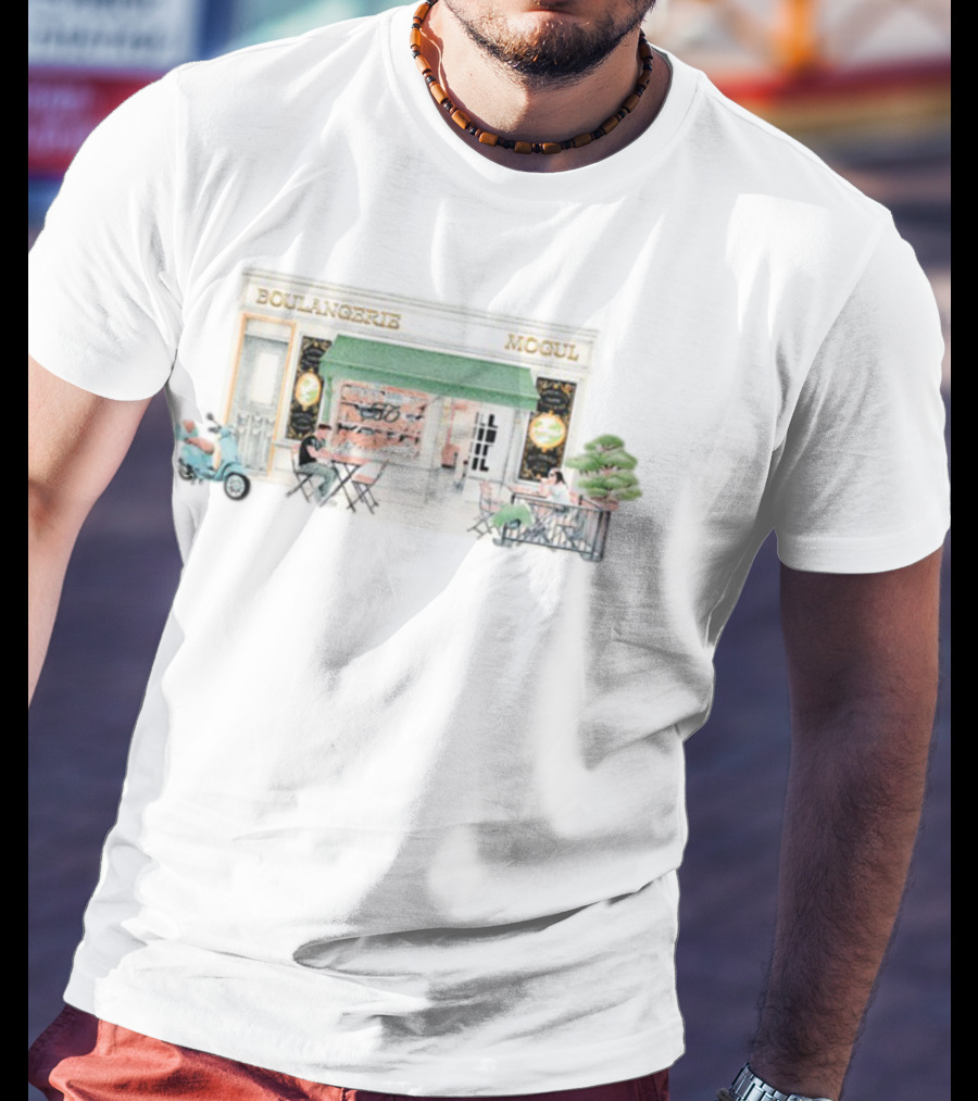Boulangerie Mogul Cafe Street Scene With Green Awning And Outdoor Seating T-Shirt