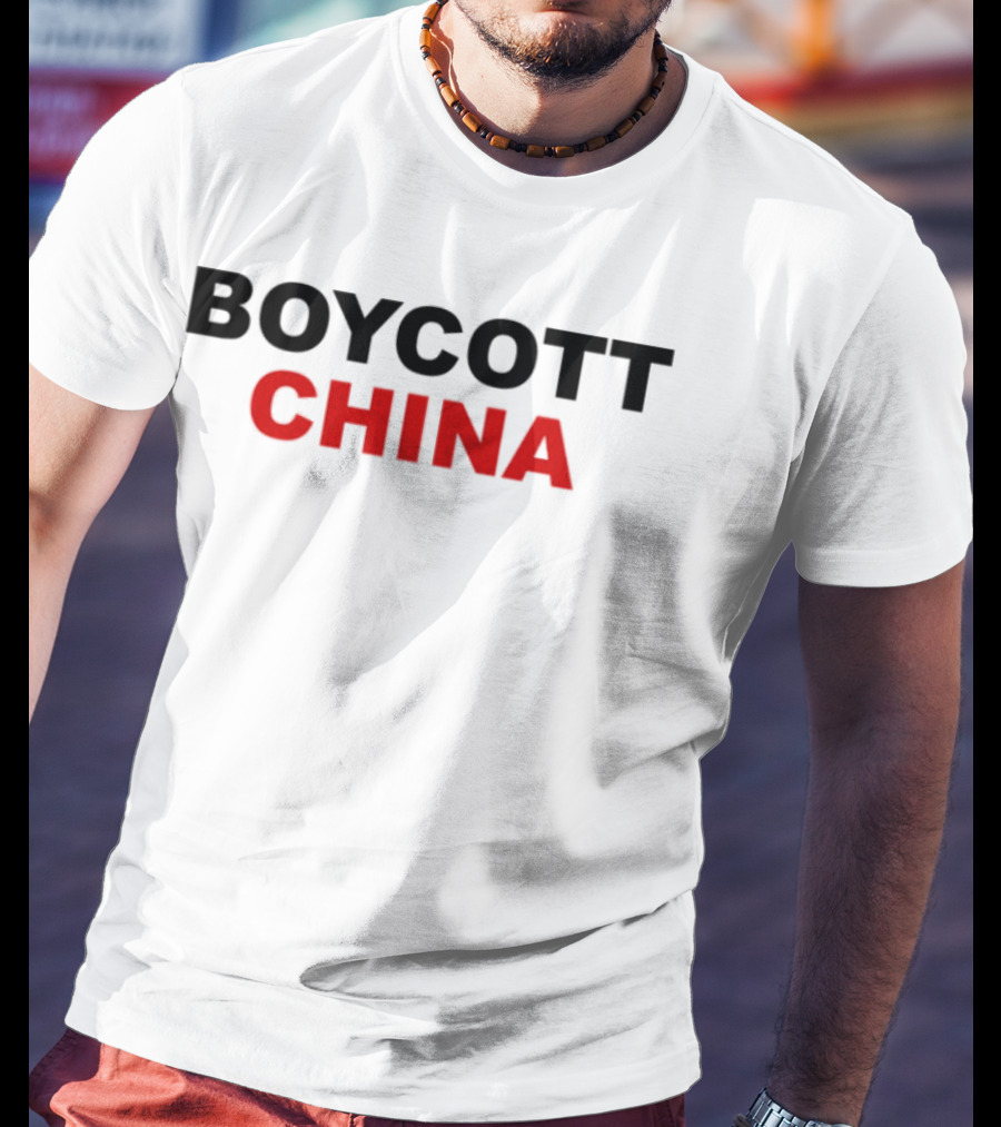 Boycott China Clear Statement Bold Black Red Text T-Shirt