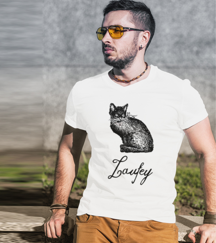 Laufey Black Cat Red Bow Silhouette T-Shirt