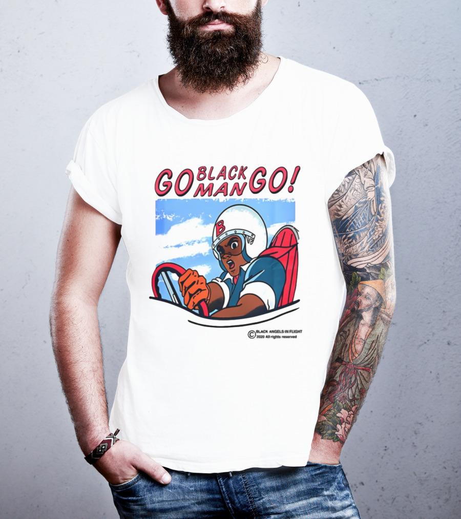 Metro Boomin Go Black Man Go Racer B Helmet Black Angels In Flight Text T-Shirt