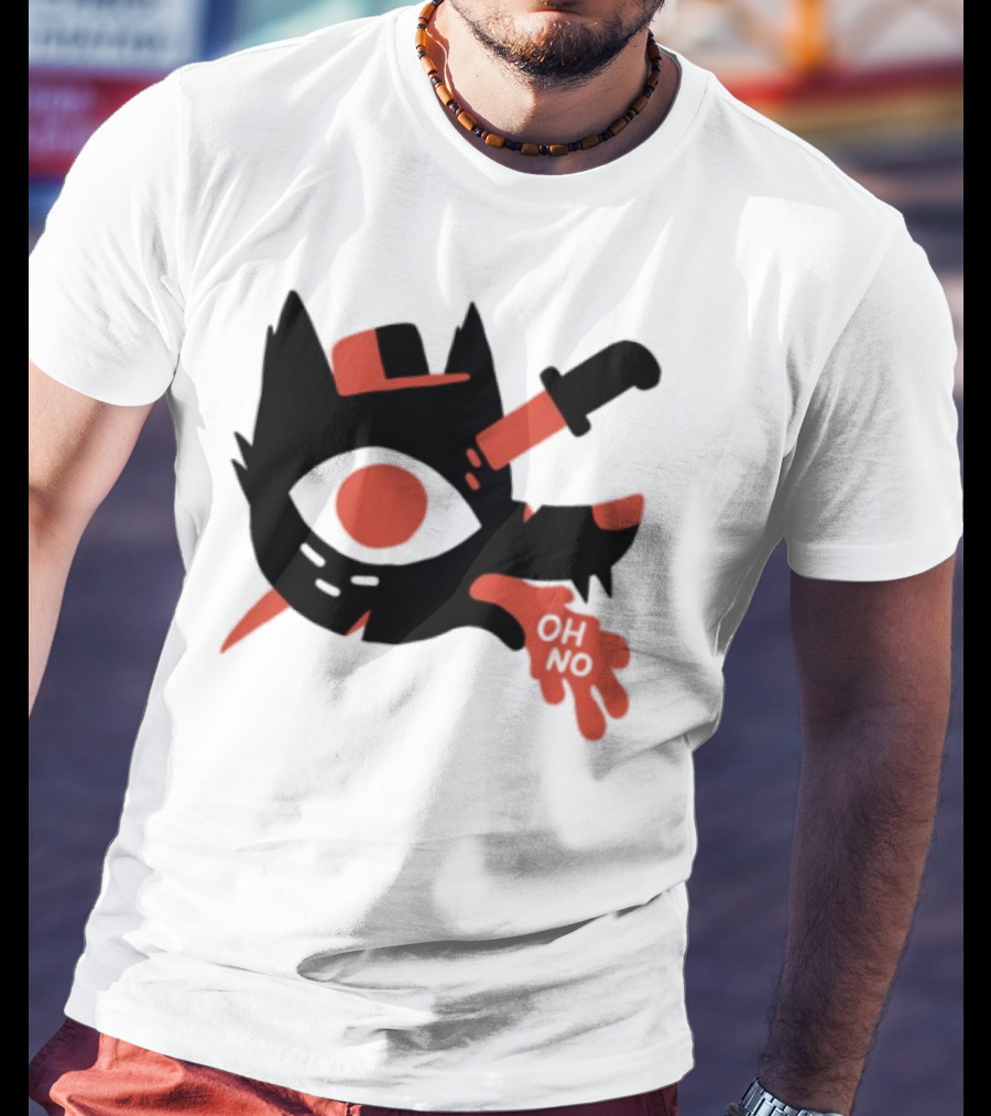 Oh No Dog Red Cartoon Face With Knife And Bone Graphic T-Shirt