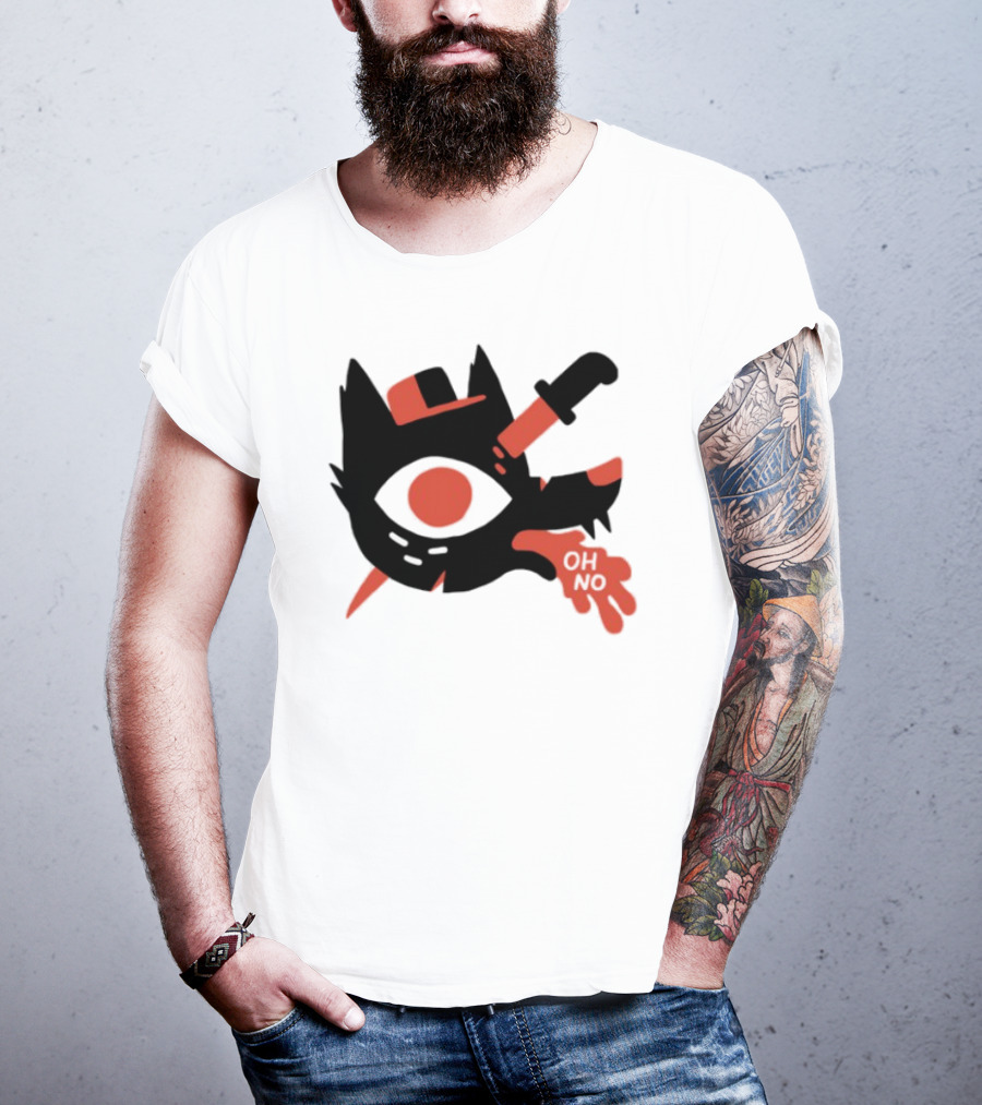 Oh No Dog Red Cartoon Face With Knife And Bone Graphic T-Shirt