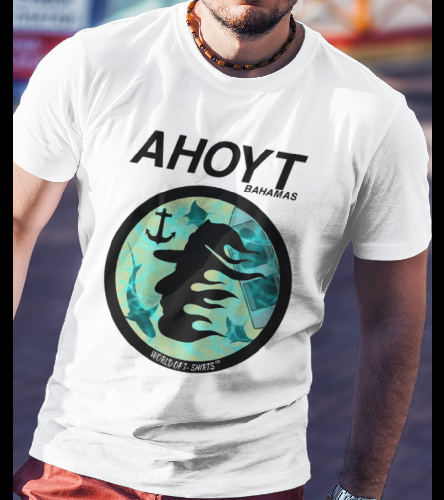 Worldof S Ahoyt Bahamas Anchor Sharks Circle Ocean Theme T-Shirt