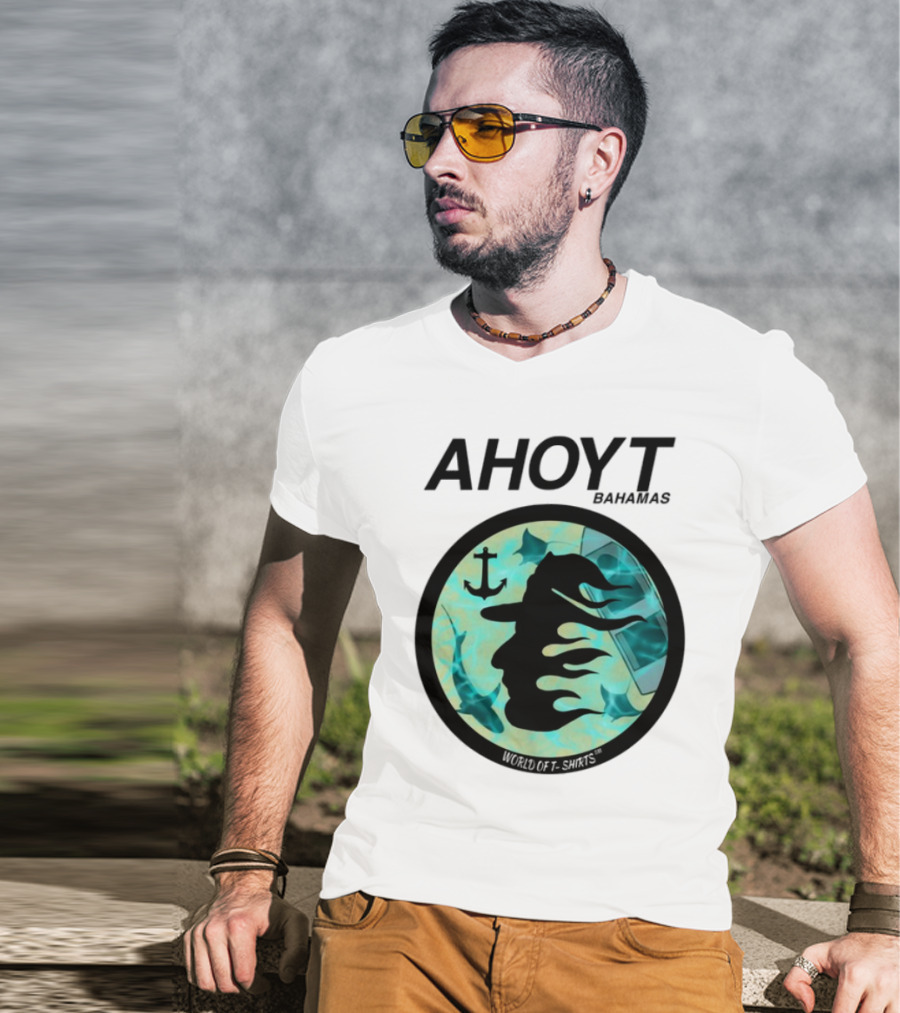Worldof S Ahoyt Bahamas Anchor Sharks Circle Ocean Theme T-Shirt