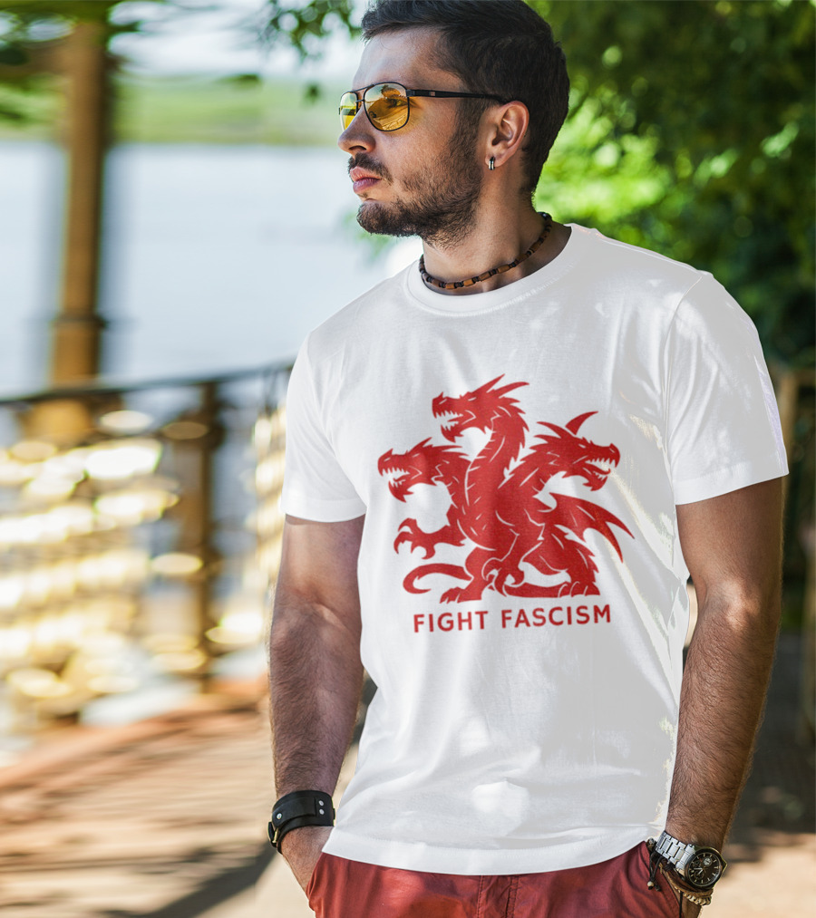 3 Headed Dragon Fight Fascism Anti Fascist Red Dragon Emblem T-Shirt
