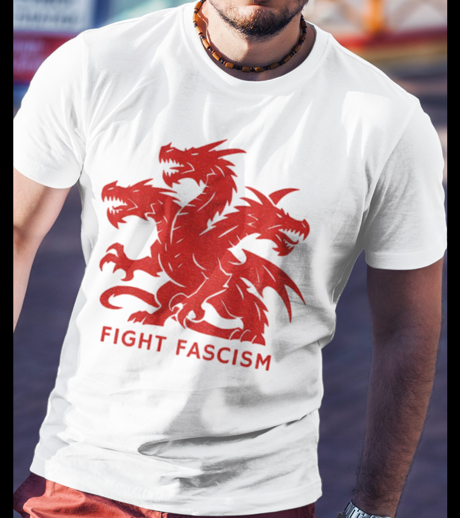 3 Headed Dragon Fight Fascism Anti Fascist Red Dragon Emblem T-Shirt