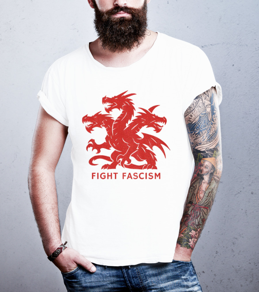 3 Headed Dragon Fight Fascism Anti Fascist Red Dragon Emblem T-Shirt
