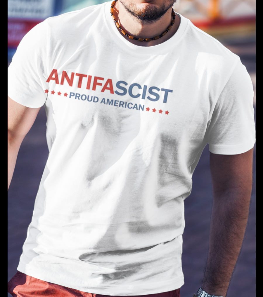 Antifascist Proud American Antifa Red Blue Stars T-Shirt