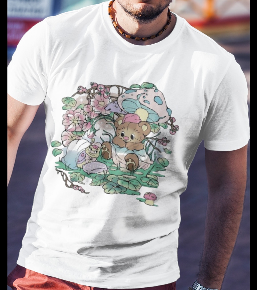 Hannah Michelle Forest Nap Bear And Mushroom Garden-Style Pals T-Shirt