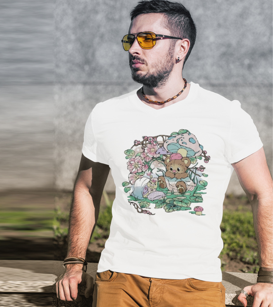 Hannah Michelle Forest Nap Bear And Mushroom Garden-Style Pals T-Shirt