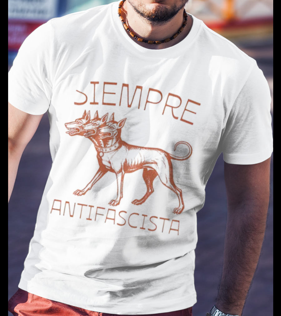 Siempre Antifascista Linocut Three-Headed Dog T-Shirt