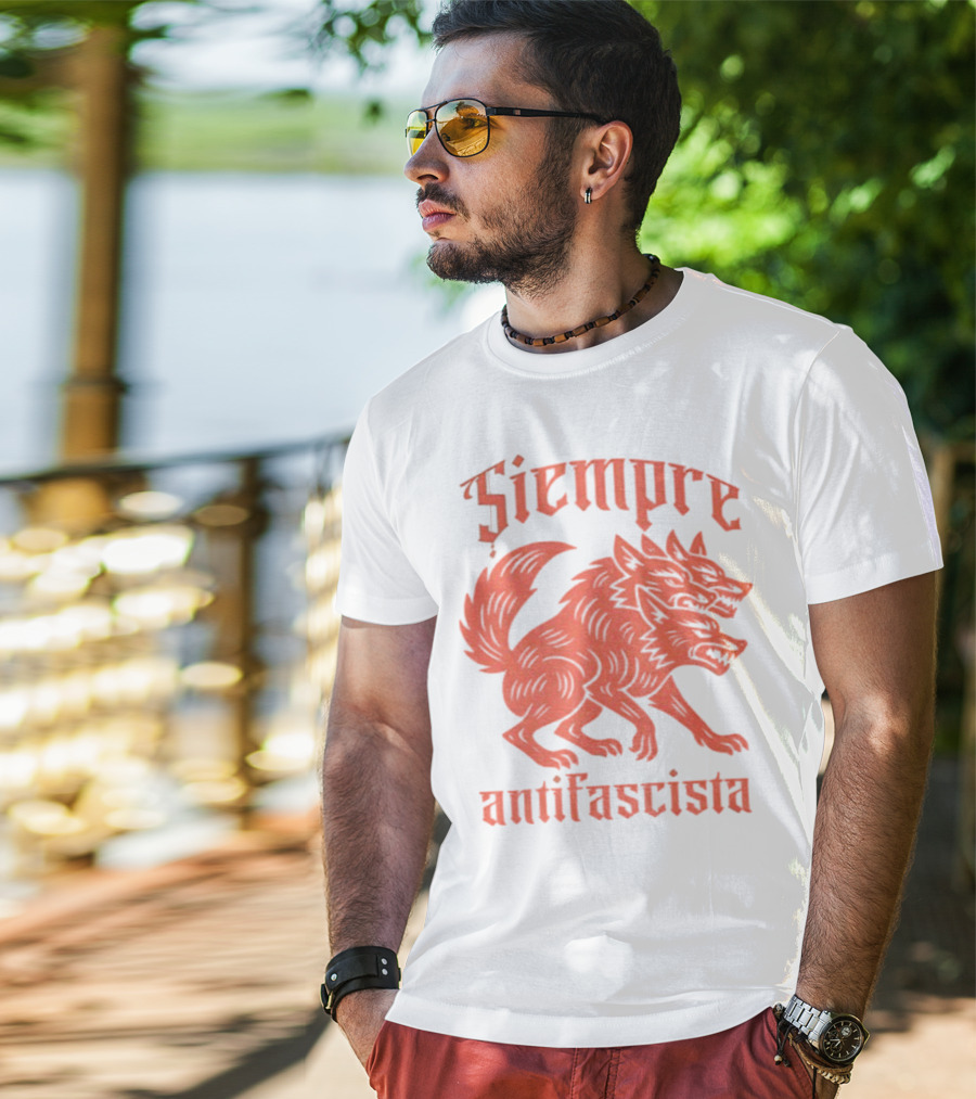 Siempre Antifascista Linocut Three-Headed Dog T-Shirt
