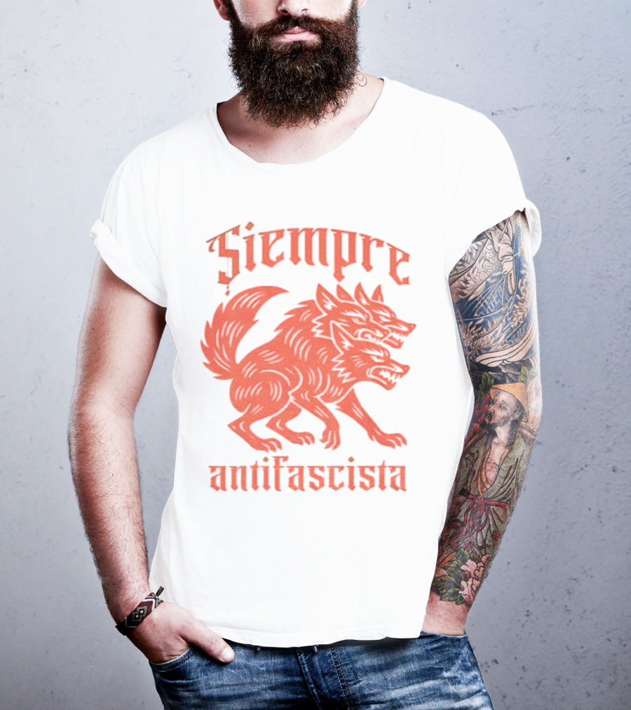 Siempre Antifascista Linocut Three-Headed Dog T-Shirt
