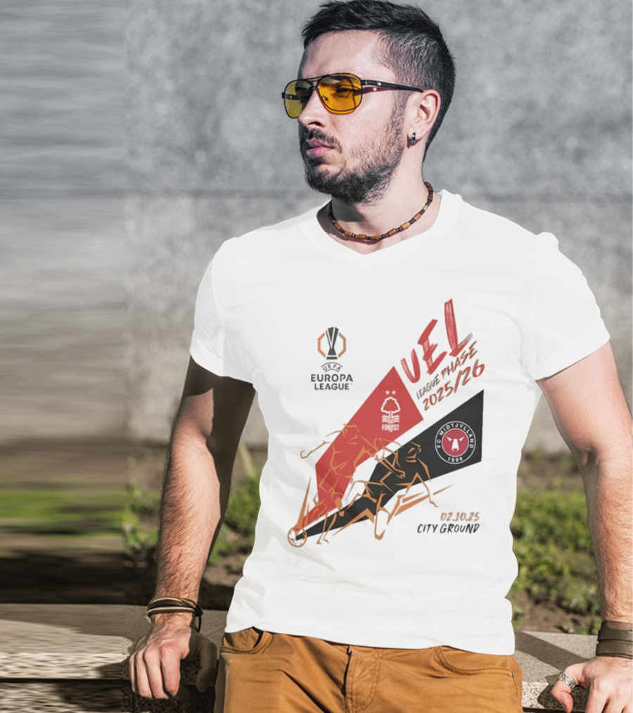 Nottingham Forest Vs FC Midtjylland Europa League 2025/26 League Phase City Ground 02.10.25 T-Shirt