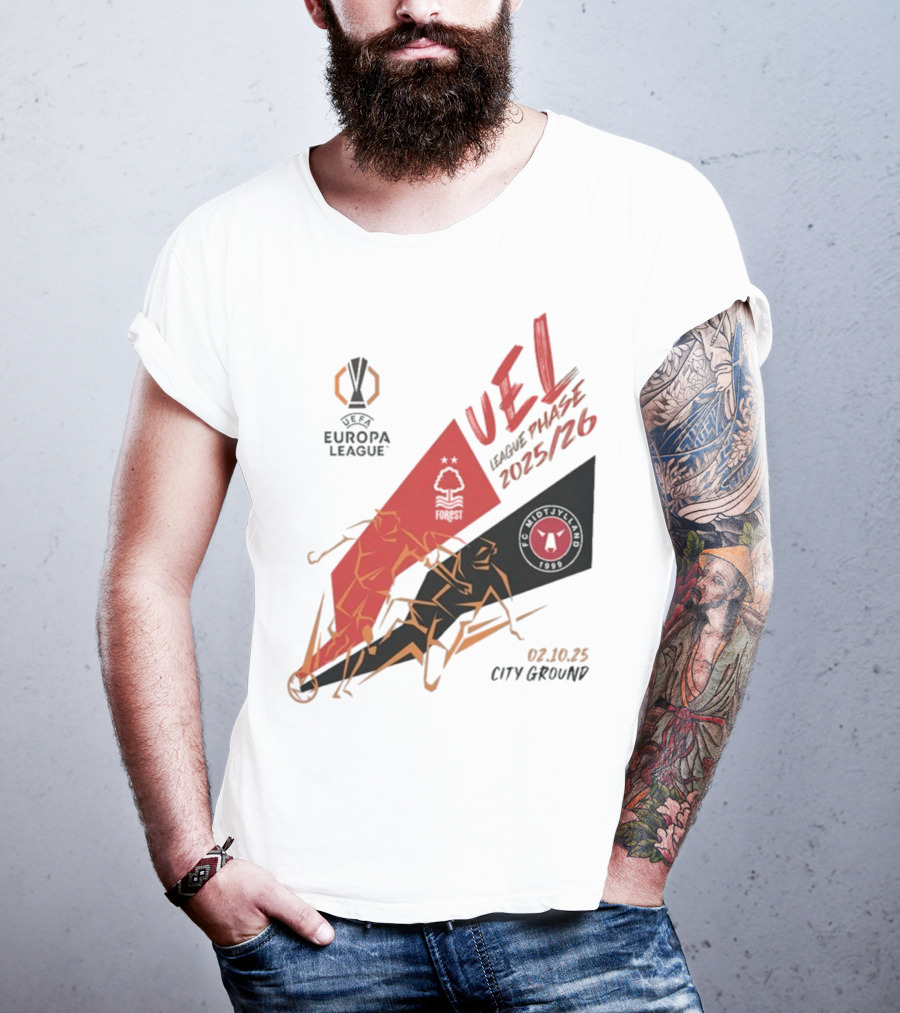 Nottingham Forest Vs FC Midtjylland Europa League 2025/26 League Phase City Ground 02.10.25 T-Shirt