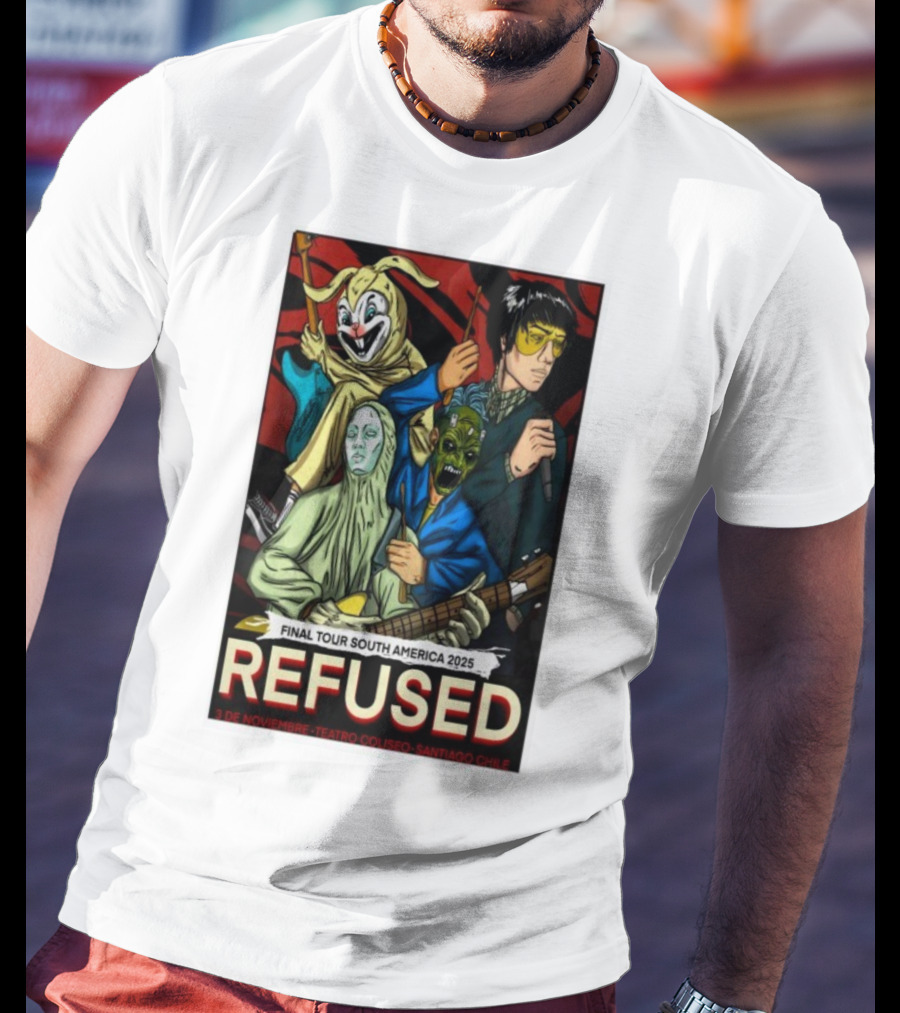Refused Final Tour South America 2025 Teatro Coliseo Santiago Chile 3 De Noviembre Masked Band Illustration T-Shirt
