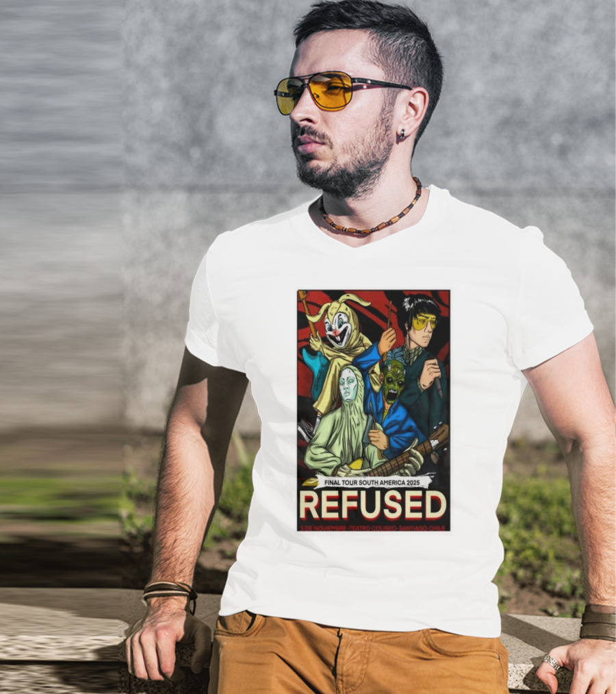 Refused Final Tour South America 2025 Teatro Coliseo Santiago Chile 3 De Noviembre Masked Band Illustration T-Shirt